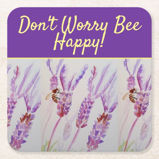 ラベンダーパープルフローラアート心配しない幸せ スクエアペーパーコースター (正面)
