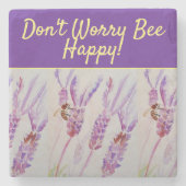 ラベンダーパープルフローラアート心配しないBee Happy G ストーンコースター (正面)