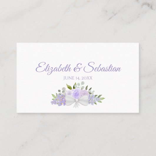ラベンダーパープルフローラエレガントなウェディングエスコートカード プレイスカード (裏面)