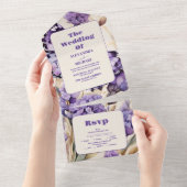 ラベンダーパープルフローラエレガントな結婚式 オールインワン招待状 (貼ってはがせる)