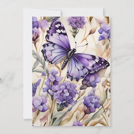 ラベンダーパープルフローラエレガントな結婚式 セーブザデート (裏面)