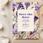 ラベンダーパープルフローラエレガントな結婚式 セーブザデート