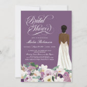 ラベンダーパープルフローラエレガントガウンブライダルシャワー 招待状 (正面)