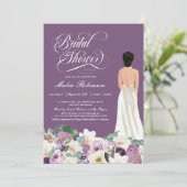 ラベンダーパープルフローラエレガントガウンブライダルシャワー 招待状 (スタンド正面)