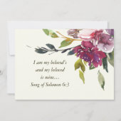 ラベンダーパープルフローラグリーンリー結婚クリスチャン 招待状 (裏面)