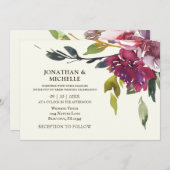 ラベンダーパープルフローラグリーンリー結婚クリスチャン 招待状 (正面/裏面)