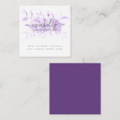 ラベンダーパープルフローラスクリプト美しいブティック スクエア名刺 (正面/裏面)