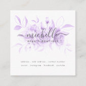 ラベンダーパープルフローラスクリプト美しいブティック スクエア名刺 (正面)