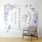 ラベンダーパープルフローラチョウ結婚ズブライダル タペストリー (インサイチュ(横))