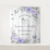 ラベンダーパープルフローラチョウ結婚ズブライダル タペストリー (正面)