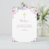 ラベンダーパープルフローラバプテスマサンキューカード 招待状 (スタンド正面)