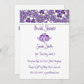 ラベンダーパープルフローラバード&ハートシャワー招待状 招待状 (正面/裏面)