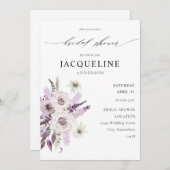 ラベンダーパープルフローラブライダルシャワー 招待状 (正面/裏面)