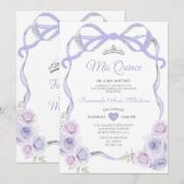 ラベンダーパープルフローラボウフレームシルバーミカンス 招待状 (正面/裏面)