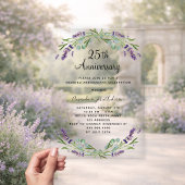 ラベンダーパープルフローラル25th結婚記念日 アクリル招待状
