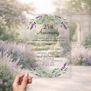 ラベンダーパープルフローラル25th結婚記念日 アクリル招待状