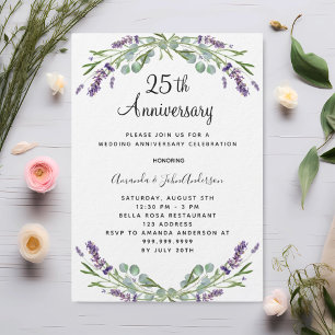 ラベンダーパープルフローラル25th結婚記念日 招待状