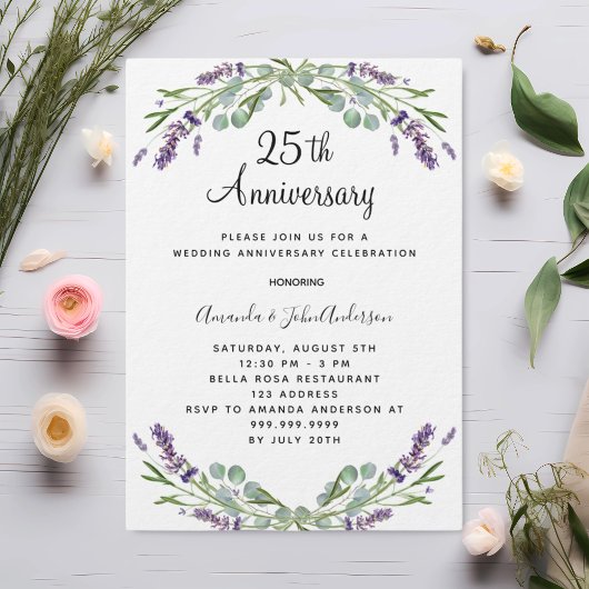 ラベンダーパープルフローラル25th結婚記念日 招待状