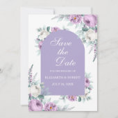 ラベンダーパープルフローラ保存する日付カード 招待状 (正面)