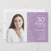 ラベンダーパープルフローラ写真30th誕生日 招待状 (正面)