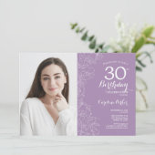 ラベンダーパープルフローラ写真30th誕生日 招待状 (スタンド正面)