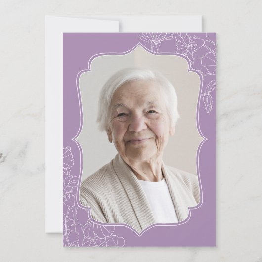 ラベンダーパープルフローラ写真90th誕生日パーティー 招待状 (裏面)