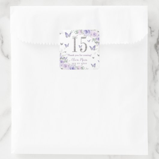 ラベンダーパープルフローラ蝶キンセアニラ15 スクエアシール (バッグ)