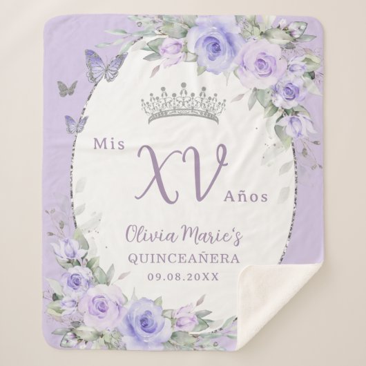 ラベンダーパープルフローラ蝶キンセアニラ シェルパブランケット (正面)