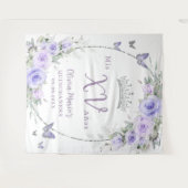 ラベンダーパープルフローラ蝶キンセアニラ タペストリー (正面(横))