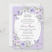 ラベンダーパープルフローラ蝶キンセアニラ 招待状 (正面)