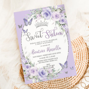 ラベンダーパープルフローラ蝶Sweet sixteen 招待状