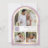 ラベンダーパープルフローラ金ゴールドアーチバタフライ結婚ズ 招待状 (裏面)