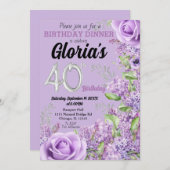 ラベンダーパープルフローラ40th birthday invitati 招待状 (正面/裏面)