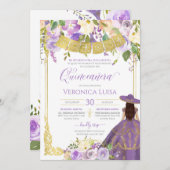 ラベンダーパープルフローラ&金ゴールドチャロキンセアニェラ 招待状 (正面/裏面)