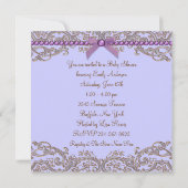 ラベンダーパープルブラウンレースガールベビーシャワー 招待状 (裏面)
