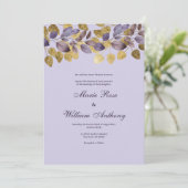 ラベンダーパープルブラウン金ゴールドの葉のフローラ 招待状 (スタンド正面)