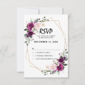 ラベンダーパープルプラム赤面ピンクフローラ幾何学模様 出欠カード (正面)