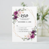 ラベンダーパープルプラム赤面ピンクフローラ幾何学模様 出欠カード (スタンド正面)