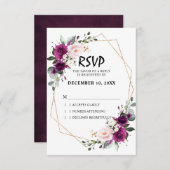 ラベンダーパープルプラム赤面ピンクフローラ幾何学模様 出欠カード (正面/裏面)