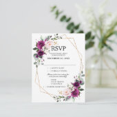 ラベンダーパープルプラム赤面ピンクフローラ幾何学模様 出欠カード (スタンド正面)