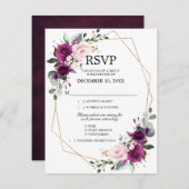 ラベンダーパープルプラム赤面ピンクフローラ幾何学模様 出欠カード (正面/裏面)