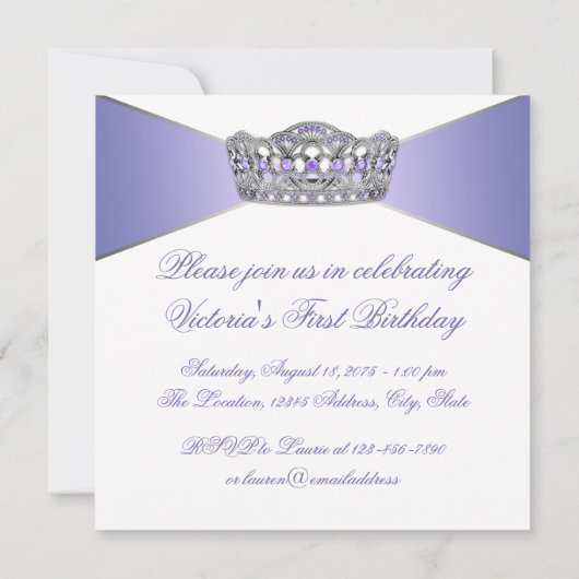 ラベンダーパープルプリンセスファーストバースデーパーティー 招待状 (裏面)