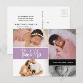 ラベンダーパープルベビーガールフォトコラージュ誕生 ポストカード (正面/裏面)