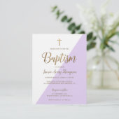 ラベンダーパープルベビーガール金ゴールドモダンバプティスインヴィ 招待状 (スタンド正面)