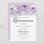 ラベンダーパープルホワイトシルバーフラワーズキンセアニェラ 招待状 (正面/裏面)