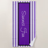 ラベンダーパープルホワイトストライプおもしろい ビーチタオル (正面)