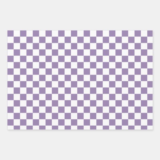 ラベンダーパープルホワイト市松模様に ラッピングペーパーシート (正面)