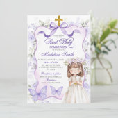 ラベンダーパープルボウコケット最初の聖餐式 招待状 (スタンド正面)
