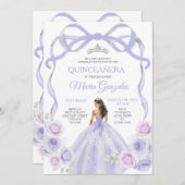 ラベンダーパープルボウプリンセスシルバーキンセアニラ 招待状 (正面/裏面)