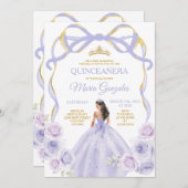 ラベンダーパープルボウプリンセス金ゴールドキンセアニラ 招待状 (正面/裏面)